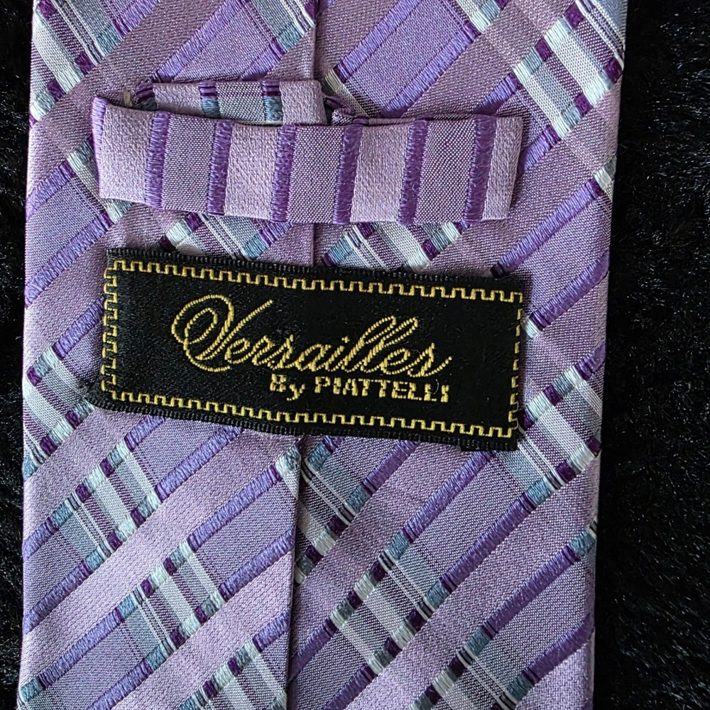 Versailles by Piattelli Men's 100%‎ Silk Hand Made Plaid Tie Lavender Business - Picture 7 of 10